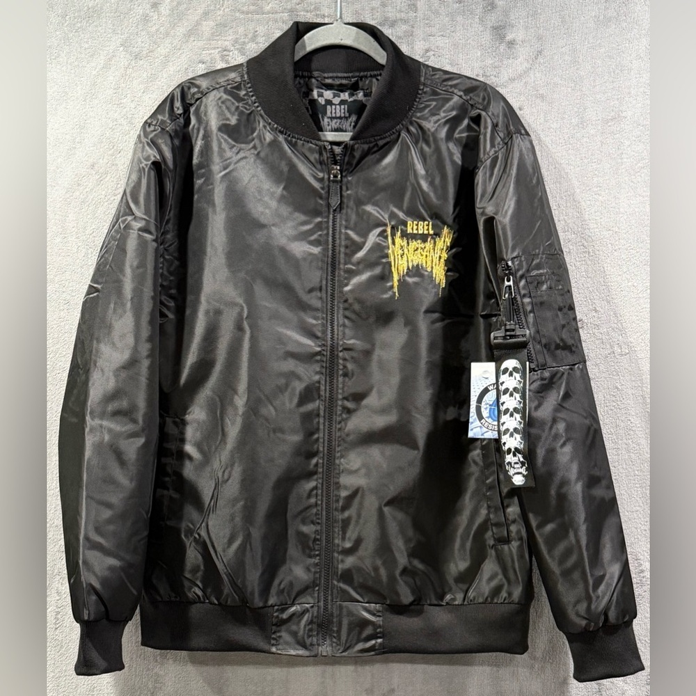 Rebel Vengeance Bomber Puffer Jacket Italian Art Men’s Size Large New With Tags